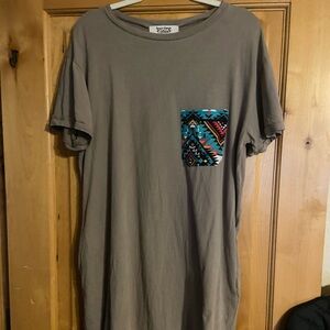 taupe T-Shirt Dress with Patterned Pocket